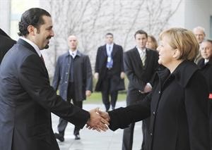 المستشارة الالمانية ترحب برئيس الحكومة سعد الحريري قبيل البدء بالمباحثات الثنائية في برلين امس محمود الطويل