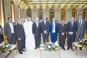 السفير اليمني خالد شيخ والسفير المغربي محمد بلعيش والسفير الجزائري لحسن تهامي والعميد كامل العوضي ومنمر خلف ودفؤاد نقولا وعدد من الحضور﻿