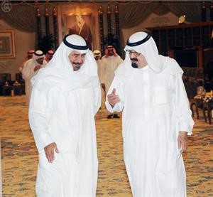 خادم الحرمين الشريفين الملك عبدالله بن عبدالعزيز خلال استقباله الشيخ دمحمد الصباح﻿