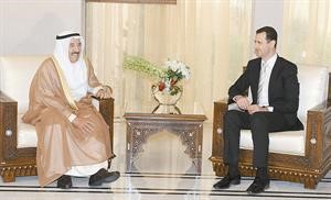 صاحب السمو الامير الشيخ صباح الاحمد خلال محادثاته مع الرئيس السوري دبشار الاسد﻿