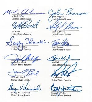 توقيعات لبعض اعضاء الكونغرس المعترضين على ارسال سفير اميركي الى دمشق