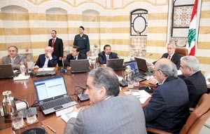 جانب من جلسة مجلس الوزراء برئاسة الرئيس ميشال سليمان في بعبدا مساء امس الاولمحمود الطويل