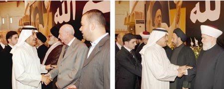 الزميلان عدنان الراشد ومحمد الحسيني يقدمان التعازي لمفتي الجمهورية الشيخ محمد رشيد قباني والسيد علي فضل الله نجل الفقيد ورئيس الحكومة الاسبق عمر كرامي والنائب حسن فضل الله
