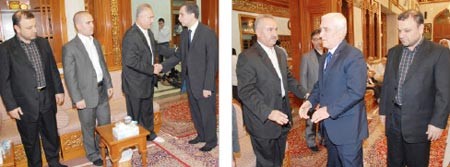 السفير السوري بسام عبدالمجيد والسفير اللبناني دبسام النعماني لدى تقديمهما التعازي في الحسينية الخزعليةاسامة البطراوي
