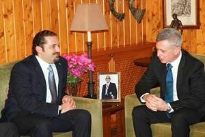 رئيس الحكومة سعد الحريري خلال زيارته النائب سليمان فرنجية في بنشعي امس﻿