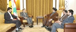 الامين العام لحزب الله السيد حسن نصرالله مستقبلا مستشار المرشد الايراني علي خامنئي للشؤون الدولية دعلي اكبر ولايتيمحمود الطويل