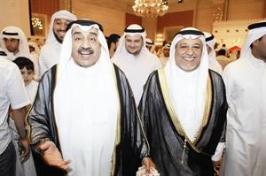رئيس مجلس الامة جاسم الخرافي والشيخ علي الجراح لحظة وصولهما لحضور غبقة الفهد