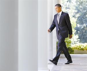 ﻿باراك اوباما بعد القائه الخطاب حول الاقتصاد الاميركي﻿﻿في البيت الابيض رويترز﻿