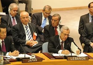 الرئيس ميشال سليمان والوفد اللبناني خلال جلسة الامم المتحدة في نيويورك مساء امس الاول﻿