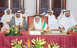 نائب رئيس مجلس الوزراء ووزير العدل ووزير الاوقاف المستشار راشد الحماد خلال اجتماع سابق لوزراء العدل بدول مجلس التعاون
