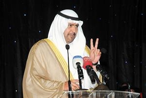 الشيخ احمد الفهد متحدثا عن ابنتيه التوامتين في الحفل﻿