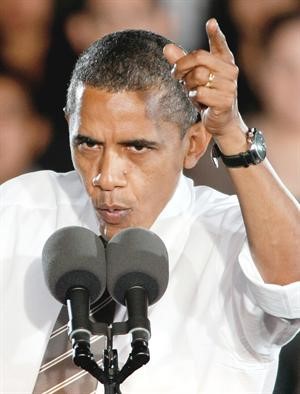 الرئيس الاميركي باراك اوباما خلال حملة لدعم الديموقراطيين في نيفادا	افپ﻿