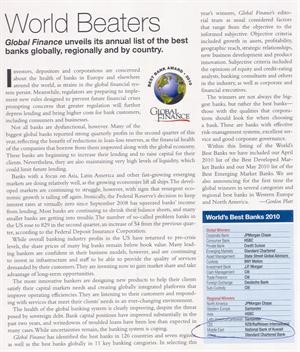 صورة ضوئية من تقرير جلوبل فاينانس حول افضل البنوك على مستوى العالم للعام 2010
﻿