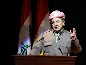رئيس اقليم كردستان العراق مسعود برزاني خلال القاء كلمته ﻿