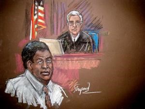 صورة مرسومة للمتهم احمد غيلاني لدى مثوله امام القاضي في نيويورك امس	افپ﻿