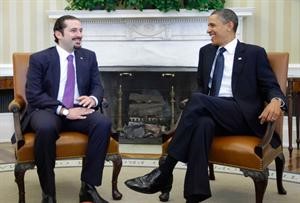 جانب من اجتماع الرئيس باراك اوباما برئيس الحكومة اللبنانية السابق سعد الحريري في البيت الابيض	اپ
﻿