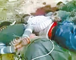 صورة وزعت على اليو تيوب لجثث مقيدة اعدمت بالرصاص في بلدة درنة﻿