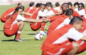لاعبو سبورتينغ براغا في تدريب الامس استعدادا لمواجهتهم الحاسمة امام دينامو كييف افپ