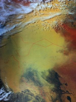 صورة وزعتها الارصاد الجوية تبين موجات الغبار على الكويت