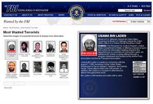 صورة ماخوذة عن موقع FBI لقائمة اكثر المطلوبين من تنظيم القاعدة 	افپ﻿