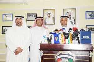 الشيخ طلال الفهد ومحمد بن همام خلال المؤتمر الصحافي ويبدو الزميل طلال المحطب	 هاني الشمري﻿