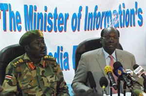 مؤتمر صحافي مشترك لوزير الاعلام في جنوب السودان برنايا ماريال والمتحدث باسم جيش الجنوب فيليب اغوير اپ﻿