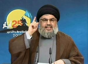 امين عام حزب الله السيد حسن نصرالله خلال خطابه في عيد المقاومة امس﻿