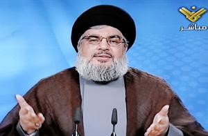 امين عام حزب الله السيد حسن نصرالله خلال اطلالته التلفزيونية امس محمود الطويل