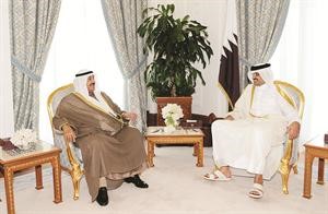 سمو الشيخ تميم بن حمد ال ثاني خلال استقباله سمو رئيس الوزراء الشيخ ناصر المحمد﻿