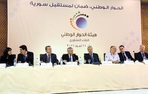 نائب الرئيس السوري فاروق الشرع مترئسا اللقاء التشاوري امس افپ