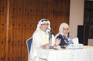 خلف العنزي وداليا الحجي اثناء المؤتمر الصحافي 	سعود سالم﻿