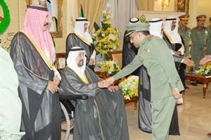 صاحب السمو الامير الشيخ صباح الاحمد وسمو ولي العهد الشيخ نواف الاحمد يتلقيان التهاني من قيادات الحرس الوطني بحضور سمو الشيخ سالم العلي والشيخ مشعل الاحمد