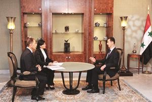 الرئيس السوري بشار الاسد متحدثا خلال حواره على التلفزيون السوري﻿