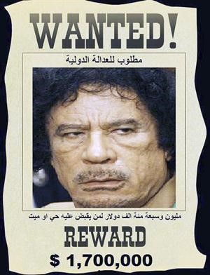 القذافي مطلوبا ومكافاة لمن يقبض عليه حيا او ميتا افپ