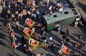 صورة ارشيفية لما اطلق عليها اثناء ثورة 25 يناير المصرية بـ موقعة الجمل﻿