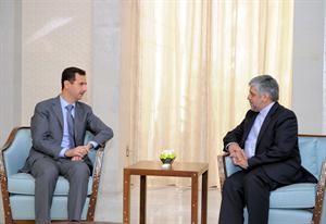 الرئيس دبشار الاسد مستقبلا السفير الايراني الجديد في سورية محمد رضا شيباني امس	 	سانا﻿