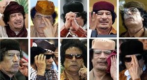 صورة مركبة للملابس والهيئات الغريبة التي ظهر بها القذافي في بعض مراحل حكمه رويترز