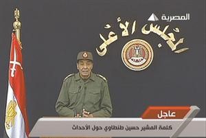 رئيس المجلس الاعلى للقوات المسلحة المشير محمد حسين طنطاوي خلال كلمته التلفزيونية امس افپ
