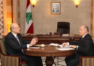 رئيس الحكومة نجيب ميقاتي في حوار تلفزيوني مع الاعلامي مارسيل غانم محمود الطويل