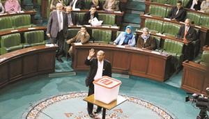 الرئيس التونسي المنصف المرزوقي بعد انتخابه﻿