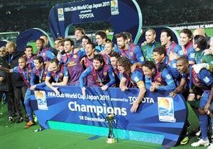 فرحة لاعبي برشلونة بالتتويج بكاس العالم للاندية على حساب سانتوس افپ