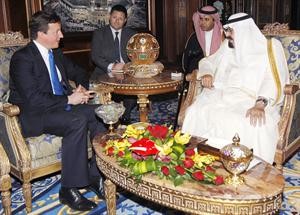 جانب من مباحثات خادم الحرمين الملك عبدالله بن عبدالعزيز مع رئيس الوزراء البريطاني ديفيد كاميرونافپ﻿