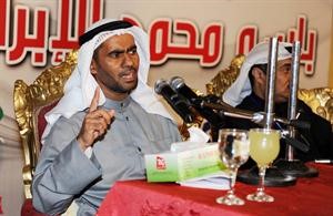 باسم الابراهيم متحدثا خلال افتتاح مقره