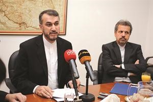 نائب وزير الخارجية الايراني حسين عبداللهيان والسفير روح الله قهرماني جابك خلال المؤتمر الصحافيقاسم باشا﻿