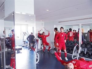 لاعبو المنتخب الاولمبي السوري خلال التدريب
