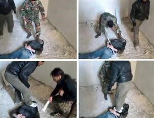 صورة مسربة لما قال معارضون انهم رجال امن يعزبون احد المعتقلين في ضواحي دمشق افپ