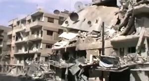 صورة بثها ناشطون لجانب من الدمار نتيجة القصف في حي القصور في حمص