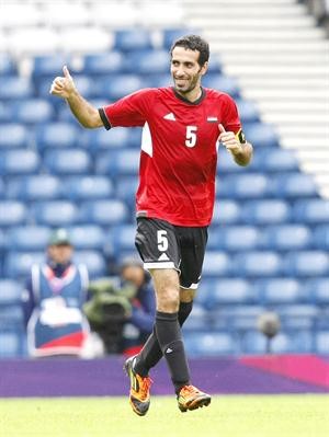 فرحة نجم مصر محمد ابوتريكة بهدفه الثاني في اولمبياد لندن بمرمى بيلاروسيا	رويترز﻿