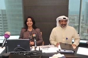 مها الغنيم وبدر السميط خلال المؤتمر الصحافي 	متين غوزال﻿