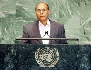 الرئيس التونسي المنصف المرزوقي يلقي كلمته امام الجمعية العامة للامم المتحدة	افپ﻿